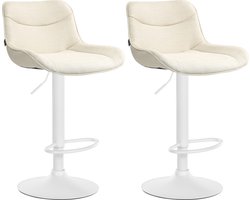 CLP Vonore Set van 2 barkrukken - Met rugleuning - Met voetensteun - Verstelbaar - Metalen frame - Stof - creme wit