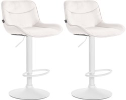 CLP Vonore Set van 2 barkrukken - Met rugleuning - Met voetensteun - Verstelbaar - Metalen frame - Velvet - Fluweel - creme wit