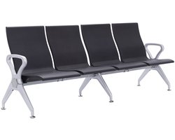 CLP Wachtbank Airport-stijl Ermin - met leuning - ergonomische zitkuipen - met robuust aluminium frame - tot 150 kg per zitplaats - zwart