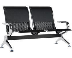 CLP Wachtruimtebank Airport - Luchthavenbank - Moderne Wachtruimtebank - met Rugleuning - Armleuningen - Chroomlook - Kunstleer zwart/zwart