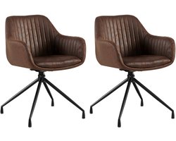 CLP Welby Set van 2 eetkamerstoelen - met armleuning - klassiek - draaibaar - Vintage kunstleer/donkerbruin