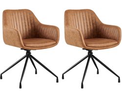 CLP Welby Set van 2 eetkamerstoelen - met armleuning - klassiek - draaibaar - Vintage kunstleer/licht bruin