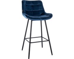 CLP West Barkruk - Met rugleuning - Voetsteun - Metalen frame - blauw Fluweel