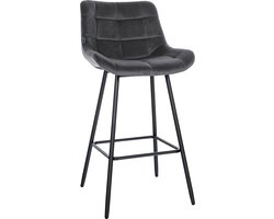 CLP West Barkruk - Met rugleuning - Voetsteun - Metalen frame - donkergrijs Fluweel