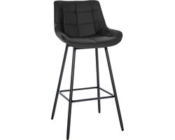 CLP West Barkruk - Met rugleuning - Voetsteun - Metalen frame - zwart Kunstleer
