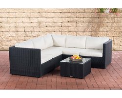 CLP Wicker poly rotan lounge Set LIBERI, Ronde rotan van 5 mm, 25 verschillende kleurencombinaties, comfortabele en praktische stoelen zwart gebroken wit