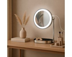 CLP Winslet make-up spiegel - met verlichting - 10x vergroting - vergrotend - dubbelzijdig - USB-C kabel - staand - klein - wit