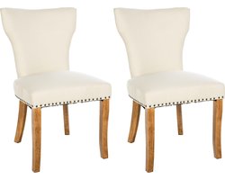 CLP Zadar Set van 2 eetkamerstoelen - Klassiek - Houten stoel - Zonder armleuning - Stof - creme antiek licht