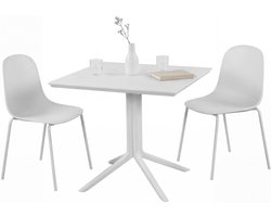 CLP Zeron Tuinmeubelset - 2 Stapelbare Stoelen + Tafel 80x80 cm - Weerbestendige Balkonset voor Tuin & Terras - wit