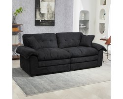 Clruro Bank - 213 cm - Diepe Zit met Pocketvering - Traagschuim en Dubbele Vulling - Chenille - Zwart