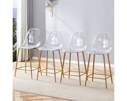 Clruro Barkruk Set - 4 Stuks - Transparant Design - Alleen Stoelen - Metaal - Zilver/Goud/Zwart