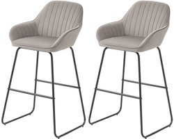 Clruro Barkruk Set van 2 - 50,5 x 53 x 96 cm - Gepolsterd met Voetsteun - Stof/Metaal - Grijs
