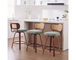 Clruro Barkrukken - 26 Inch - 3 Stuks 360° Draaibaar - Rotan - Linnen/Hout/Metaal - Groen/Walnoot