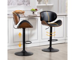 Clruro Barkrukken - 59-70 cm - 2 Stuks, Verstelbaar en Draaibaar - PU-Leer, Hout en Metaal - Zwart