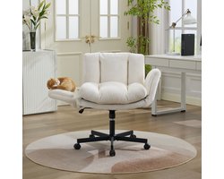 Clruro Bureaustoel - Chenille - Multi-Positie Armleuningen - Dubbel Kussen - Crème/Beige