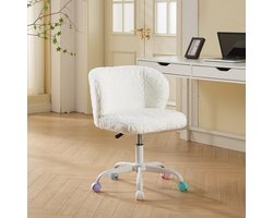 Clruro Bureaustoel - Verstelbaar - Fluffy Draaistoel met Stille Wielen - Kunstbont - Crème Beige