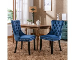 Clruro Collectie - Eetkamerstoelen Set van 2 - Hoogwaardige Velvet Bekleding - Houten Poten & Nailhead Trim - Blauw
