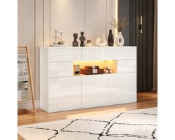 Clruro Dressoir - 140 x 30 x 82 cm - met LED en app-bediening - MDF - Wit