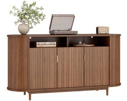 Clruro Dressoir - 140×40×78 cm - 3 Deuren - Ribbelfront - MDF/Spaanplaat - Walnoot