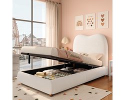 Clruro Eenpersoonsbed - 90x200 cm - Hydraulisch Opbergbed - Bouclé - Beige