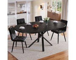 Clruro Eetkamerset - 100–140×100 cm - Uitschuiftafel met 4 Stoelen - MDF/Velours - Zwart