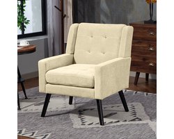 Clruro Fauteuil - Compact - Mid-century Design met Knopen - Massief Houten Poten - Suède - Beige