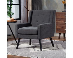 Clruro Fauteuil - Compact - Mid-century Design met Knopen - Massief Houten Poten - Suède - Donkergrijs