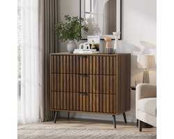Clruro Ladekast - 80 x 39 x 78 cm - 3 Lades - Goudkleurige Grepen - Hout/Metaal - Walnoot