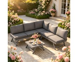 Clruro Loungeset - 4-delig - Compleet Set voor Buiten - Aluminium en Staal - Grijs