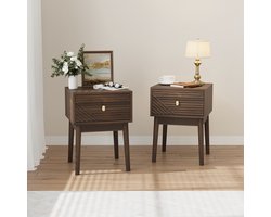 Clruro Nachtkastjes - 40 x 40 x 55 cm - Set van 2 - 2 Laden - MDF en Massief Hout - Walnoot