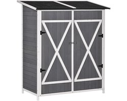 Clruro Tuinhuis - 139 x 75 x 147 cm - met deuren en afsluitbaar - Dennenhout - Grijs + wit