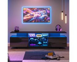 Clruro Tv-meubel - 160 × 40 × 45 cm - met App-LED - met Glas - Zwart