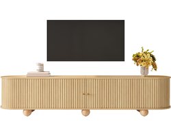 Clruro TV meubel - 180 x 35 x 45 cm - met schuifdeuren en reliëffront - MDF - Naturel