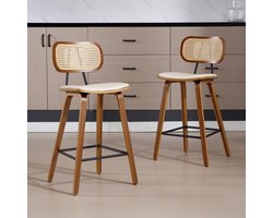 CLVP® Barkrukken Set van 2 - Barkruk - Barstoel met Voetensteun en Rugleuning - Beige