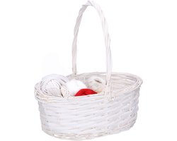 CM Cadeaumand met hengsel - wit - riet - 30 x 22 x 12 cm - geschenkmand - rieten mand