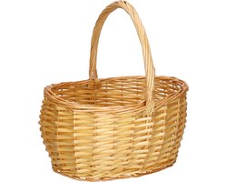 CM Picknickmand met hengsel - naturel - riet - 34 x 28 x 18 cm - boodschappenmand - rieten mand
