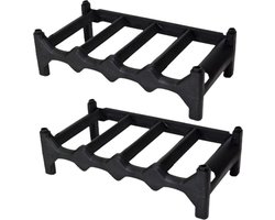 CM Wijnrek/flessenrek - 2x - stapelbaar - zwart - kunststof - 4 flessen per laag - 41 x 22 x 11.5 cm