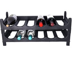 CM Wijnrek/flessenrek - 2x - stapelbaar - zwart - kunststof - 6 flessen per laag - 61 x 26 x 14 cm