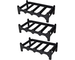 CM Wijnrek/flessenrek - 3x - stapelbaar - zwart - kunststof - 4 flessen per laag - 41 x 22 x 11.5 cm