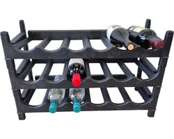 CM Wijnrek/flessenrek - 4x - stapelbaar - zwart - kunststof - 6 flessen per laag - 61 x 26 x 14 cm