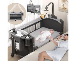 Co-Sleeper Premium Luxe 4-in-1 Slaapoplossing & Maximale Veiligheid – Campingbedje Babybedje Opvouwbaar Met Wielen & Hoogte Verstelbaar