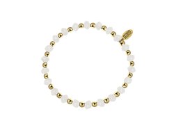 CO88 Colection 8CB-91029 Stalen Armband met Kralen - Dames - Goudkleurig - 3,5 mm - Parel - 4 mm - 17 cm - Rekbaar - Wit