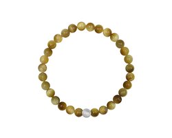 CO88 Collection 8CB-91101-L-XL Stenen Armband Goudkleurig Tijgeroog - 6mm - 19cm - Rekbaar - Goudkleurig