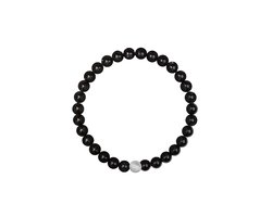 CO88 Collection 8CB-91106-S-M Stenen Armband Zwart Agaat - 6mm - 17,5cm - Rekbaar - Zwart
