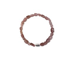 CO88 Collection 8CB-91141-S-M Stenen Armband Aardbeienkwarts - 4 tot 8mm - 17,5cm - Rekbaar - Oud Roze