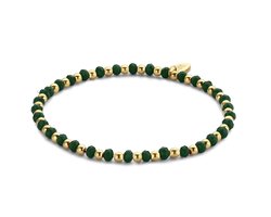CO88 Collection Divine 8CB 90648 Stalen rek armband - groene natuursteen - one size - goudkleurig