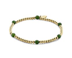 CO88 Collection Divine 8CB 90651 Stalen rek armband - groene natuursteen - one size - goudkleurig