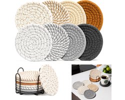 Coasters - 8 Stuks - Absorberende Onderzetters Voor Drankjes - Katoenen Gevlochten Onderzetters Voor Dranken - Onderzetter Placemat - Tafeldecoratie - Decor - Voor Tafelblad-Bescherming Thuis, Salontafel, Bureaubekers