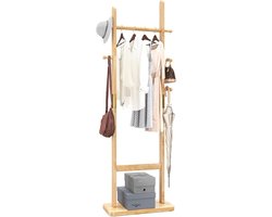 Coat Rack Freestanding - Coat Rack met 8 Haken en 3 Hoogte-opties - Houten Kapstokstandaard - Geschikt voor Volwassenen - Kinderen - Thuis - Kantoor - Entree - Gang - Natuurlijk Hout