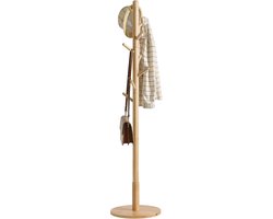 Coat Rack op Stand in Boomvorm - Kapstok met Ronde Basis - 8 Haken op Verschillende Hoogtes - Rubberhout - voor Woonkamer en Hal - voor Jassen - Natuurlijke Kleur WD-115